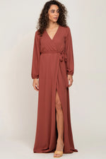 Rust Wrap Front Chiffon Gown - Day Dress, One-piece garment, Gown, Dress, Shoe | Everetts Place