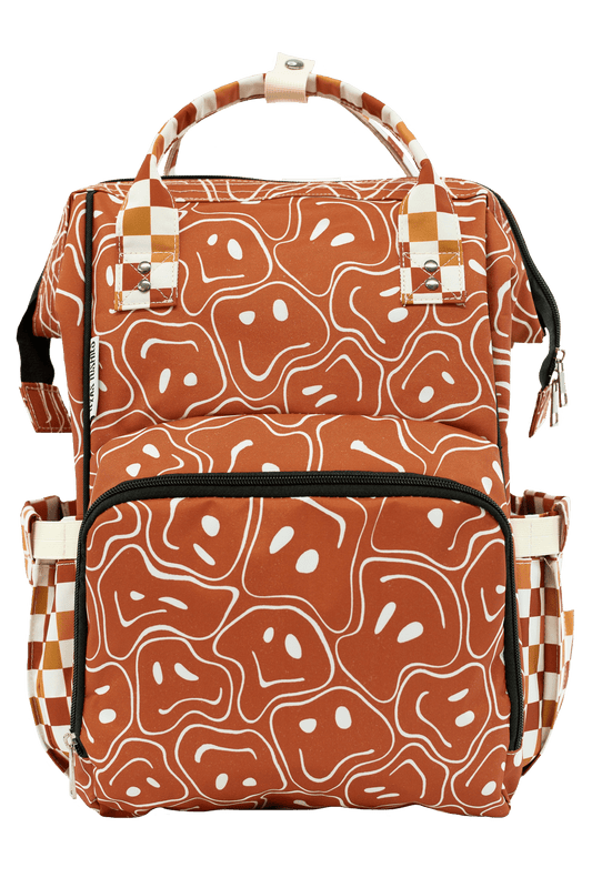 Ryker Faces Autumn Check Diaper Bag Trendy Backpack Style for Busy Parents Texas Tushies