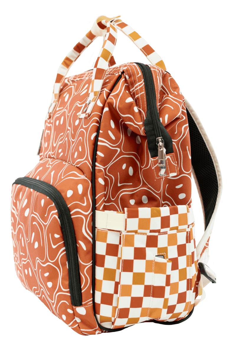 Texas Tushies Ryker Faces Autumn Check Diaper Bag with Stylish Backpack Design for Busy Parents - 
