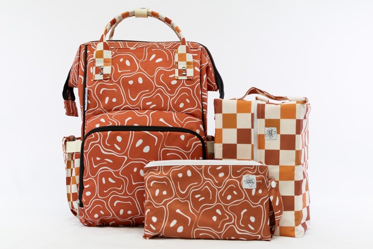 Texas Tushies Ryker Faces Autumn Check Diaper Bag with Stylish Backpack Design for Busy Parents - 