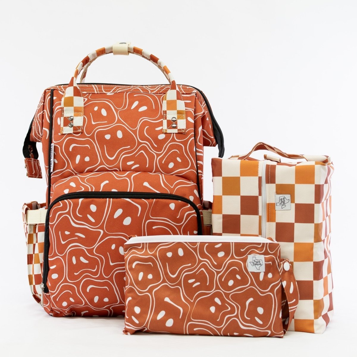 Texas Tushies Ryker Faces Autumn Check Diaper Bag with Stylish Backpack Design for Busy Parents - 
