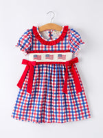 Rylee Faith Designs Rylee Faith 4th of July Plaid Dress With Bow for Baby and Toddler Girls