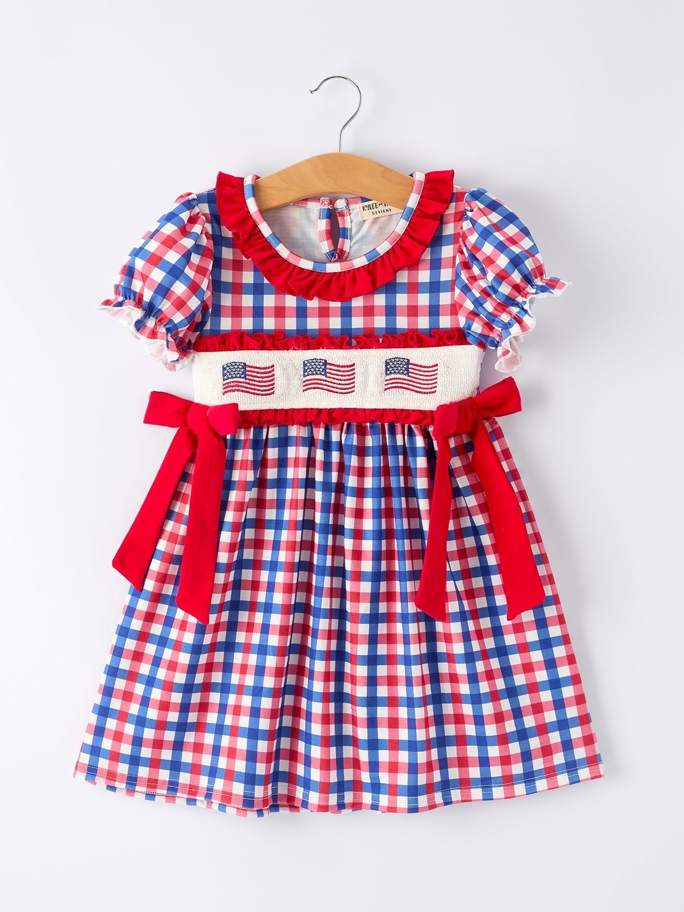 Rylee Faith Designs Rylee Faith 4th of July Plaid Dress With Bow for Baby and Toddler Girls