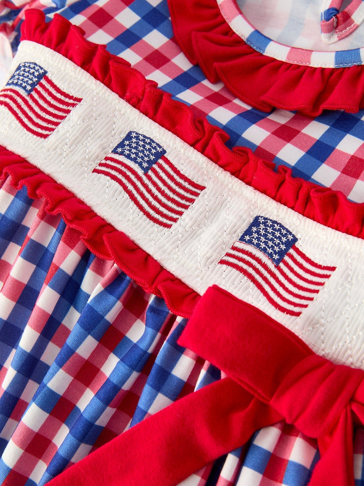 Rylee Faith Designs Rylee Faith 4th of July Plaid Dress With Bow for Baby and Toddler Girls