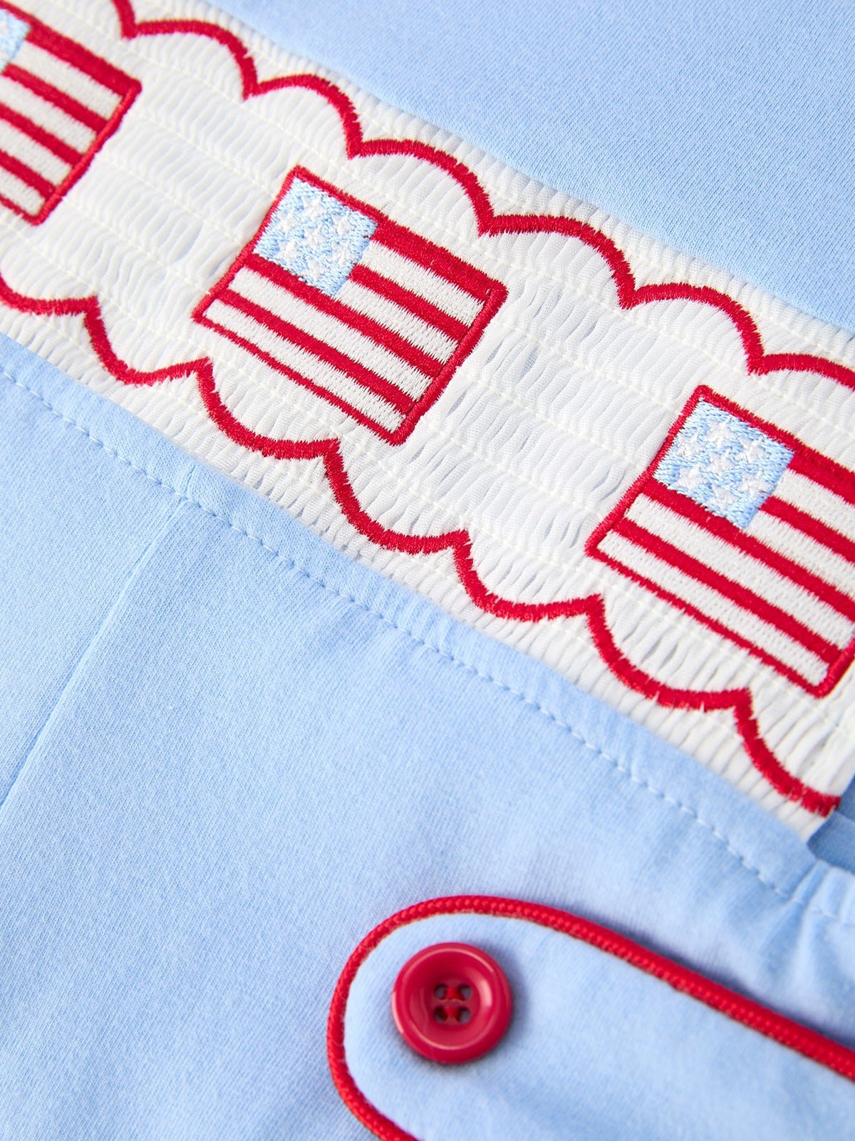 Rylee Faith Designs Rylee Faith Baby Romper Smocked With Embroidered Flags For Independence Day