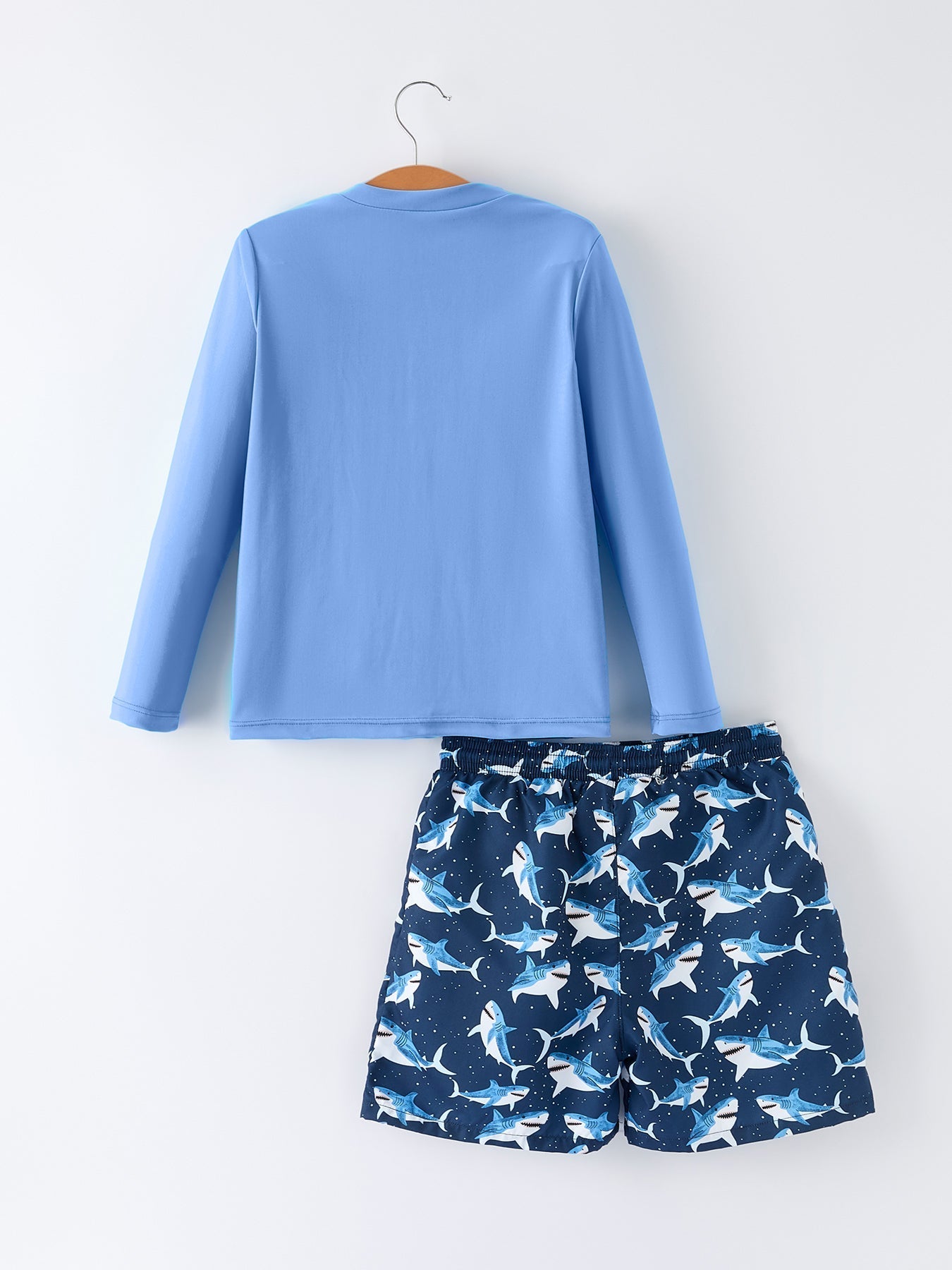Rylee Faith Designs Rylee Faith Boys Two Piece Swimsuit Long Sleeve Rash Guard Shark Print