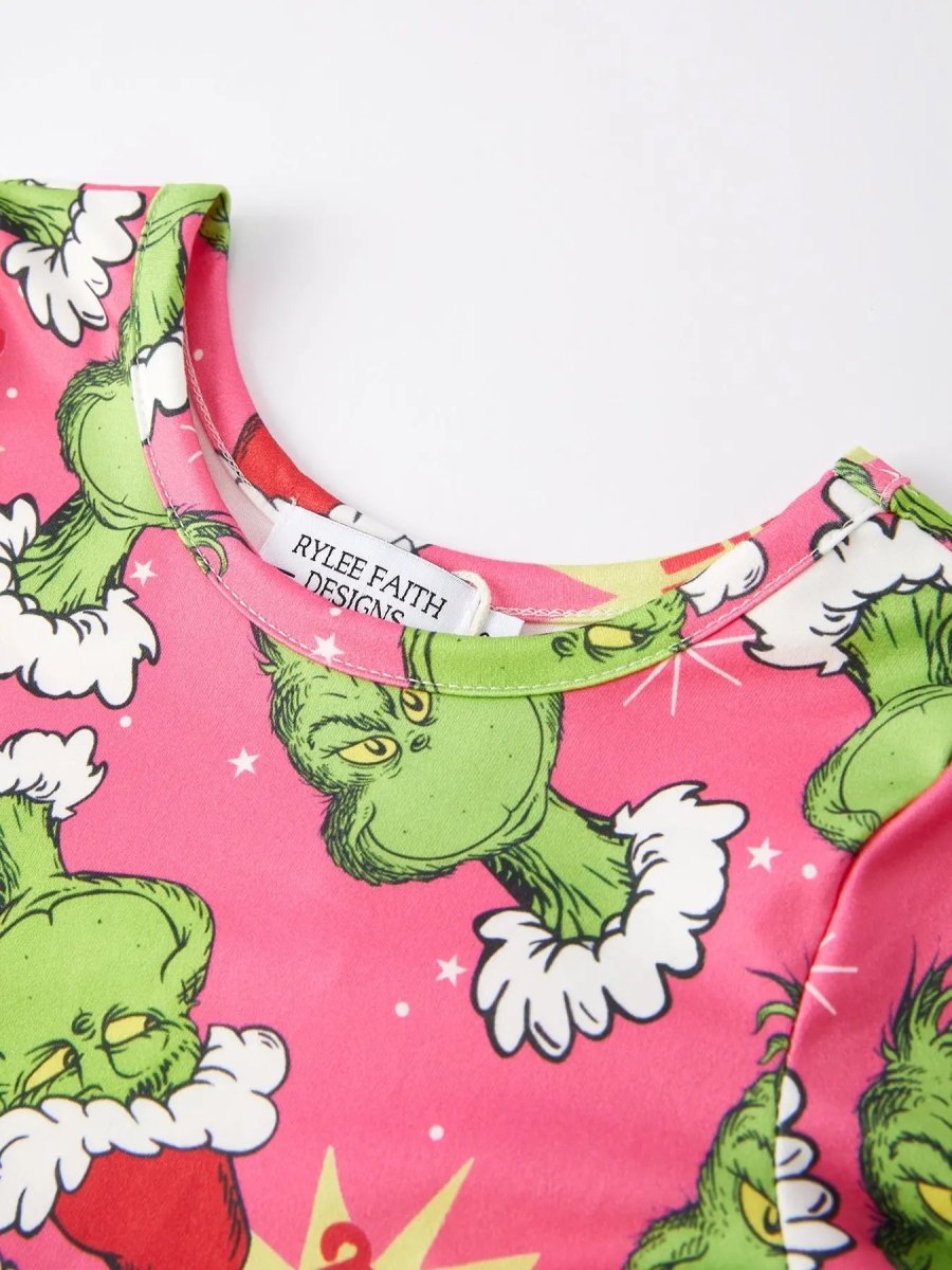 Rylee Faith Designs Rylee Faith Christmas Cartoon Characters Print Girls Dress - Everetts Place Boutique - 