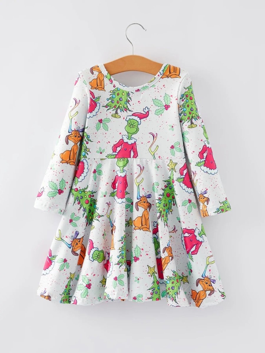 Rylee Faith Designs Rylee Faith Christmas Tree Print Character Girls Dress - Everetts Place Boutique - 