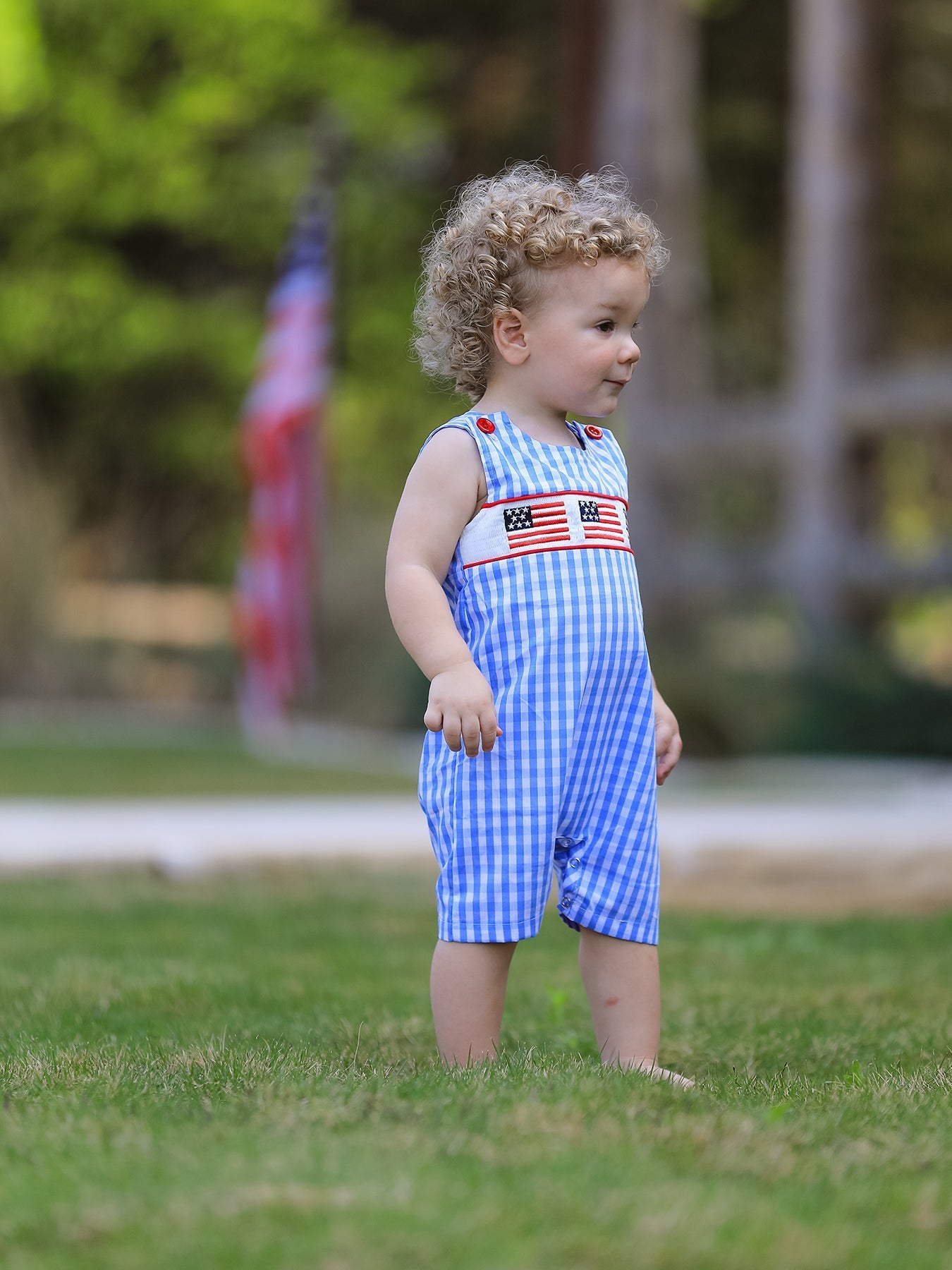 Rylee Faith Designs Rylee Faith Designs Baby Romper with 4th of July Flag Embroidery for BoysEveretts Place