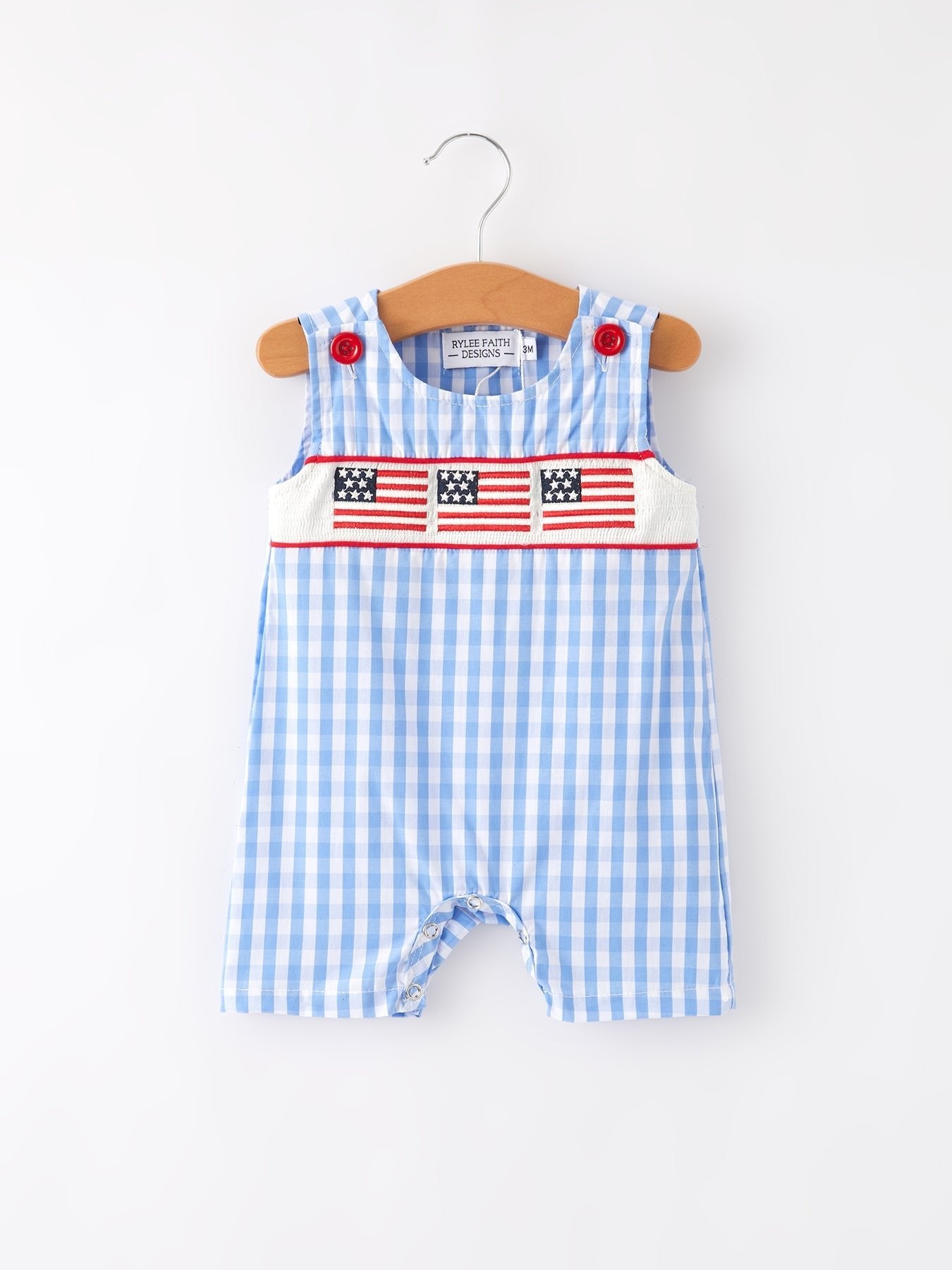 Rylee Faith Designs Rylee Faith Designs Baby Romper with 4th of July Flag Embroidery for BoysEveretts Place