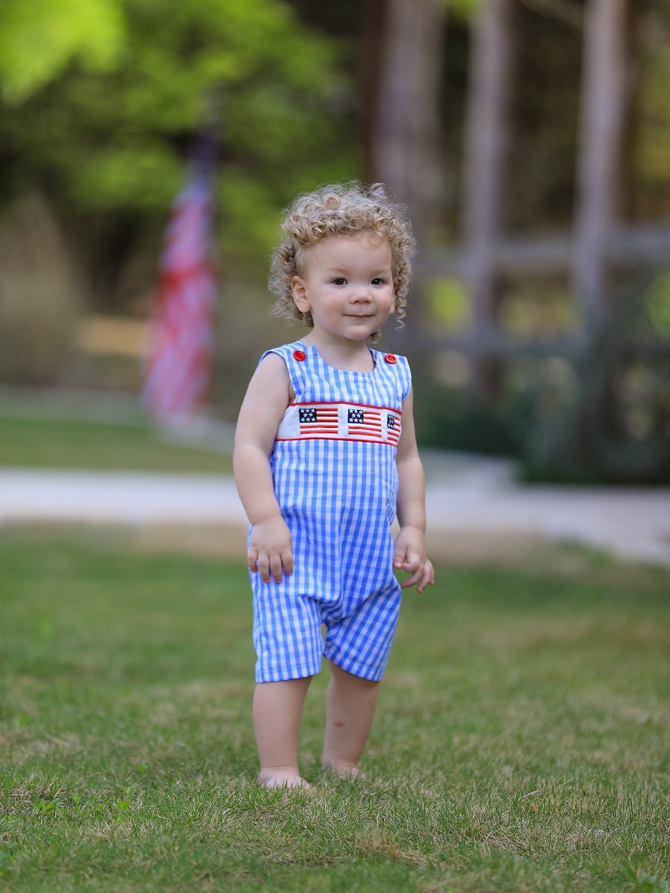 Rylee Faith Designs Rylee Faith Designs Baby Romper with 4th of July Flag Embroidery for BoysEveretts Place