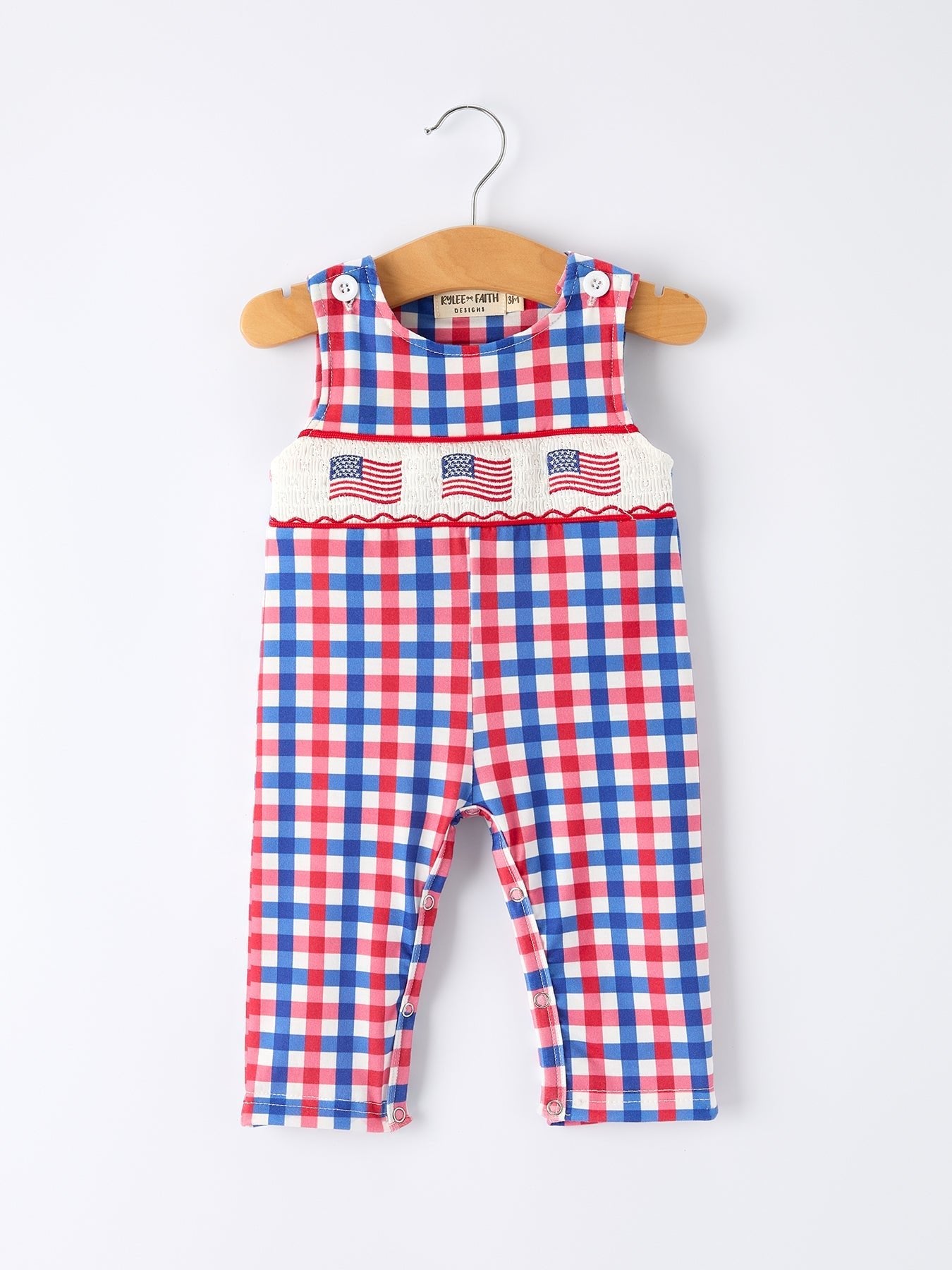 Rylee Faith Designs Rylee Faith Designs Baby Romper With Patriotic Plaid Flag For July Fourth