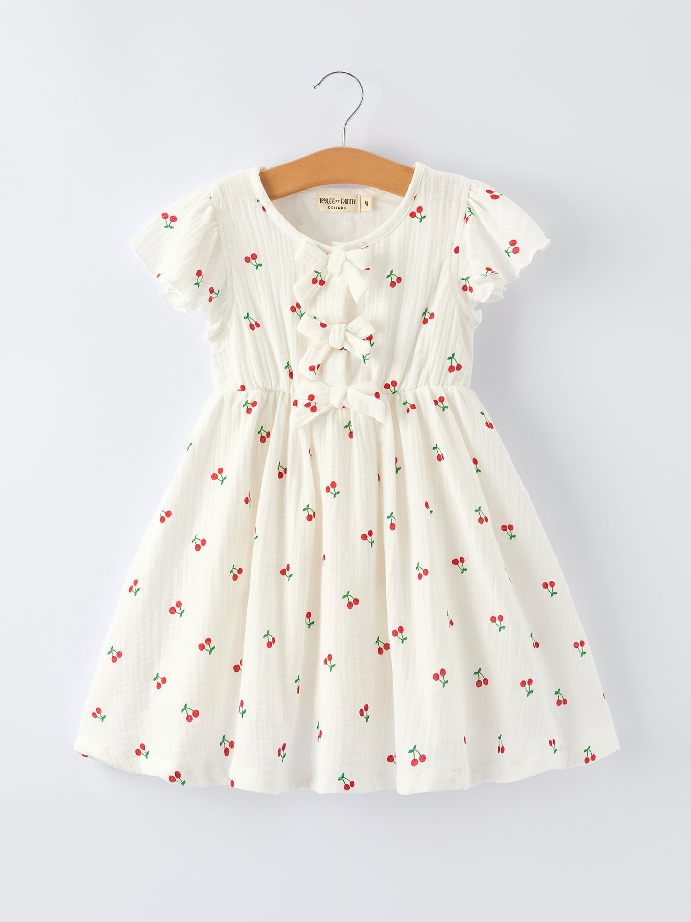 Rylee Faith Designs Rylee Faith Designs Cherry Print Dress with Ruffle Sleeves for Girls