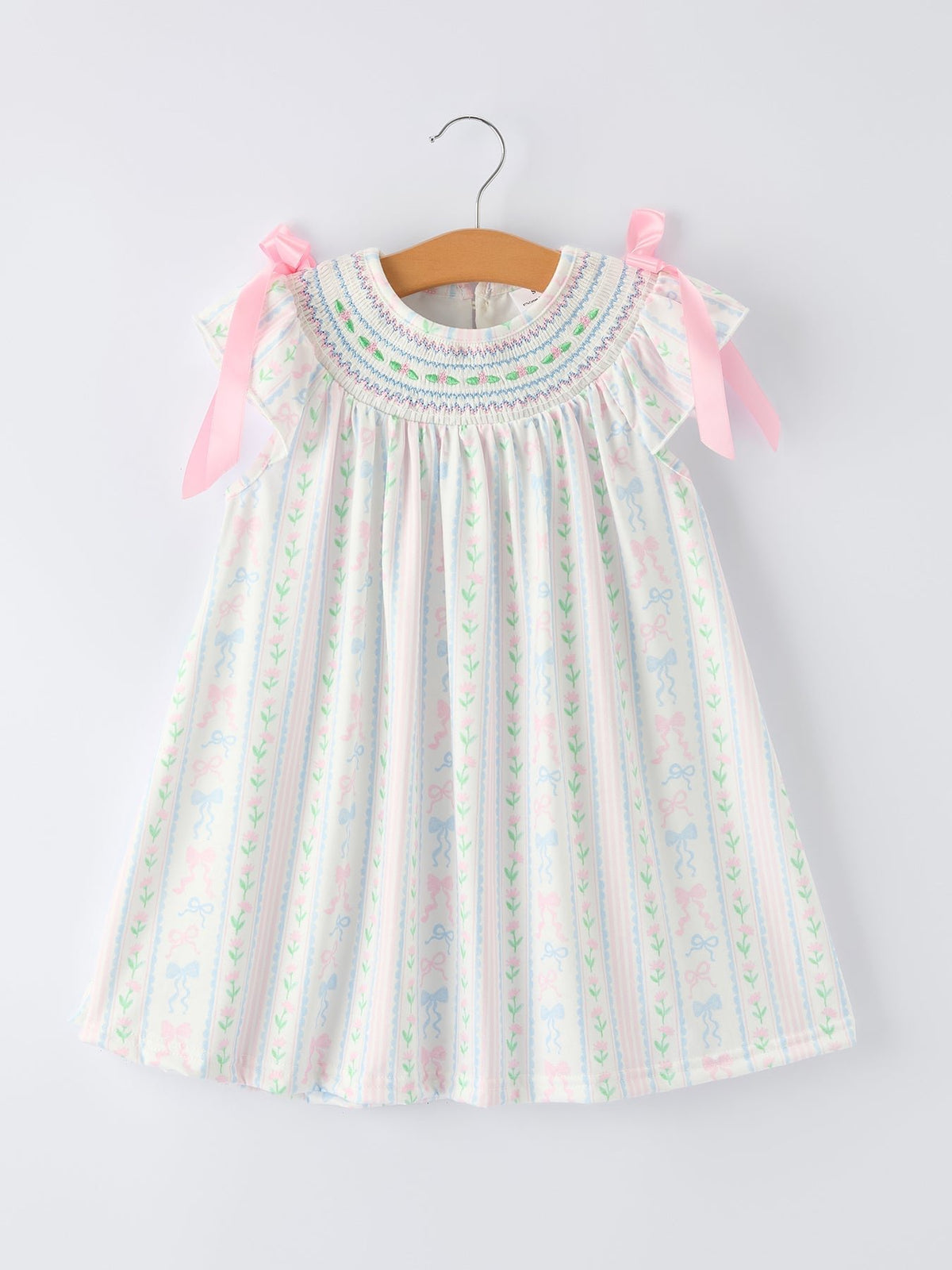 Rylee Faith Designs Rylee Faith Designs Girls Bow Stripe Smocked Dress - 