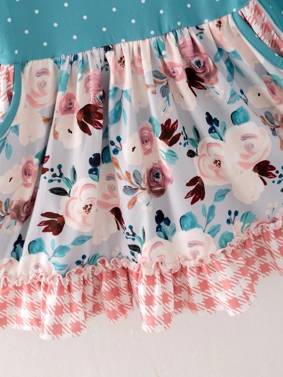 Rylee Faith Designs Rylee Faith Designs Girls Christmas Floral Print Dress - Everetts Place Boutique - 