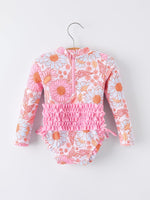 Rylee Faith Designs Rylee Faith Designs Girls Long Sleeve Daisy Print One Piece Swimsuit