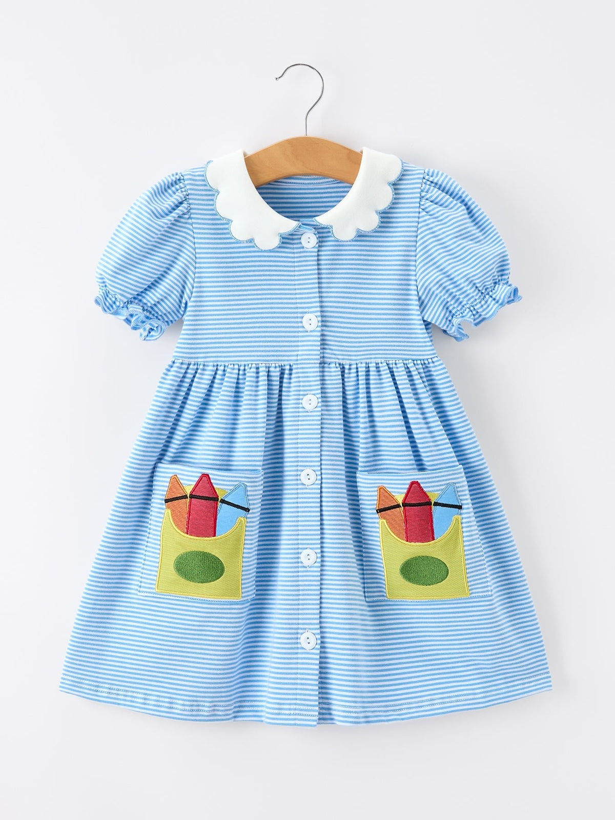 Rylee Faith Designs Rylee Faith Designs Girls Pencil Stripe Dress with Petals Collar Back to School