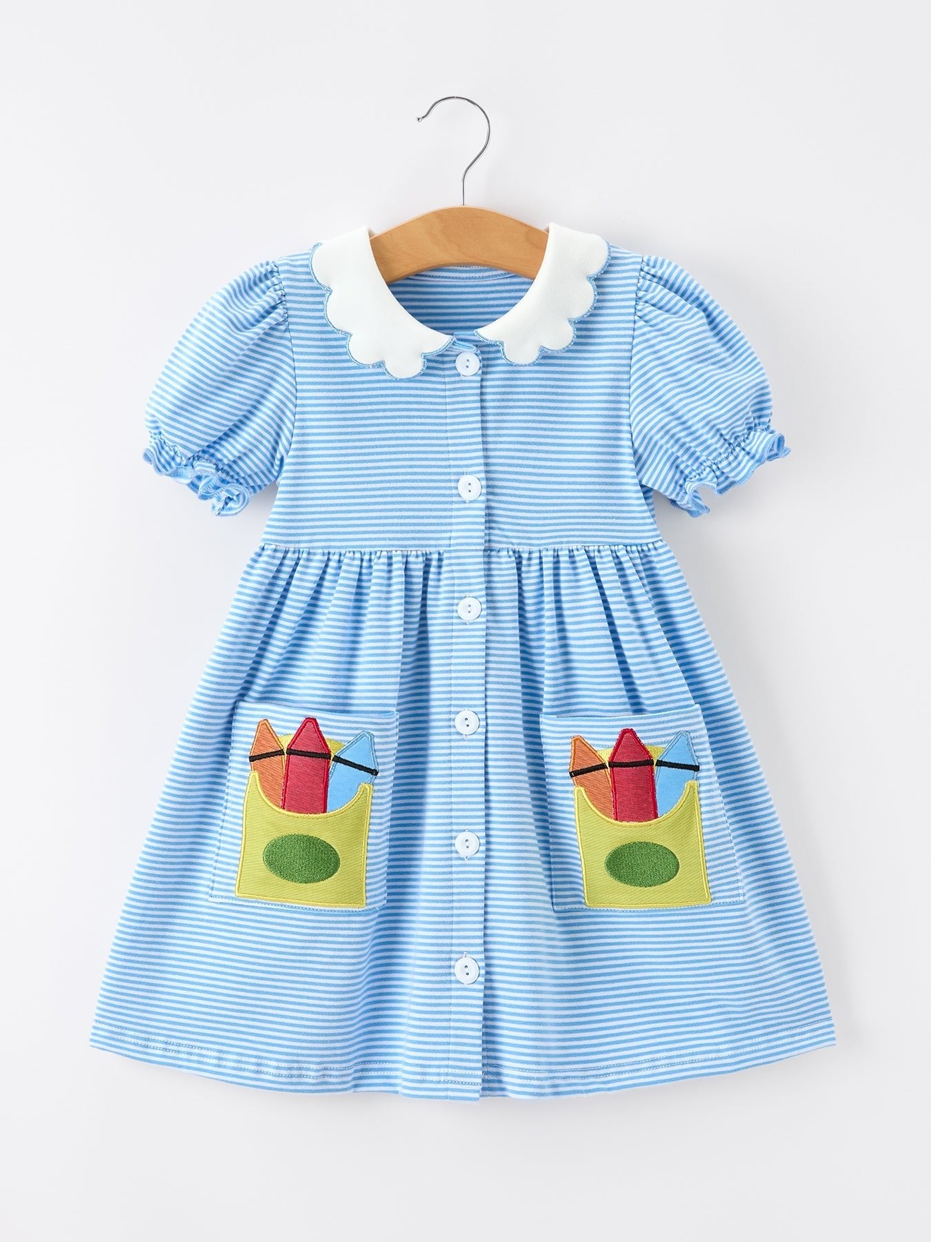 Rylee Faith Designs Rylee Faith Designs Girls Pencil Stripe Dress with Petals Collar Back to School