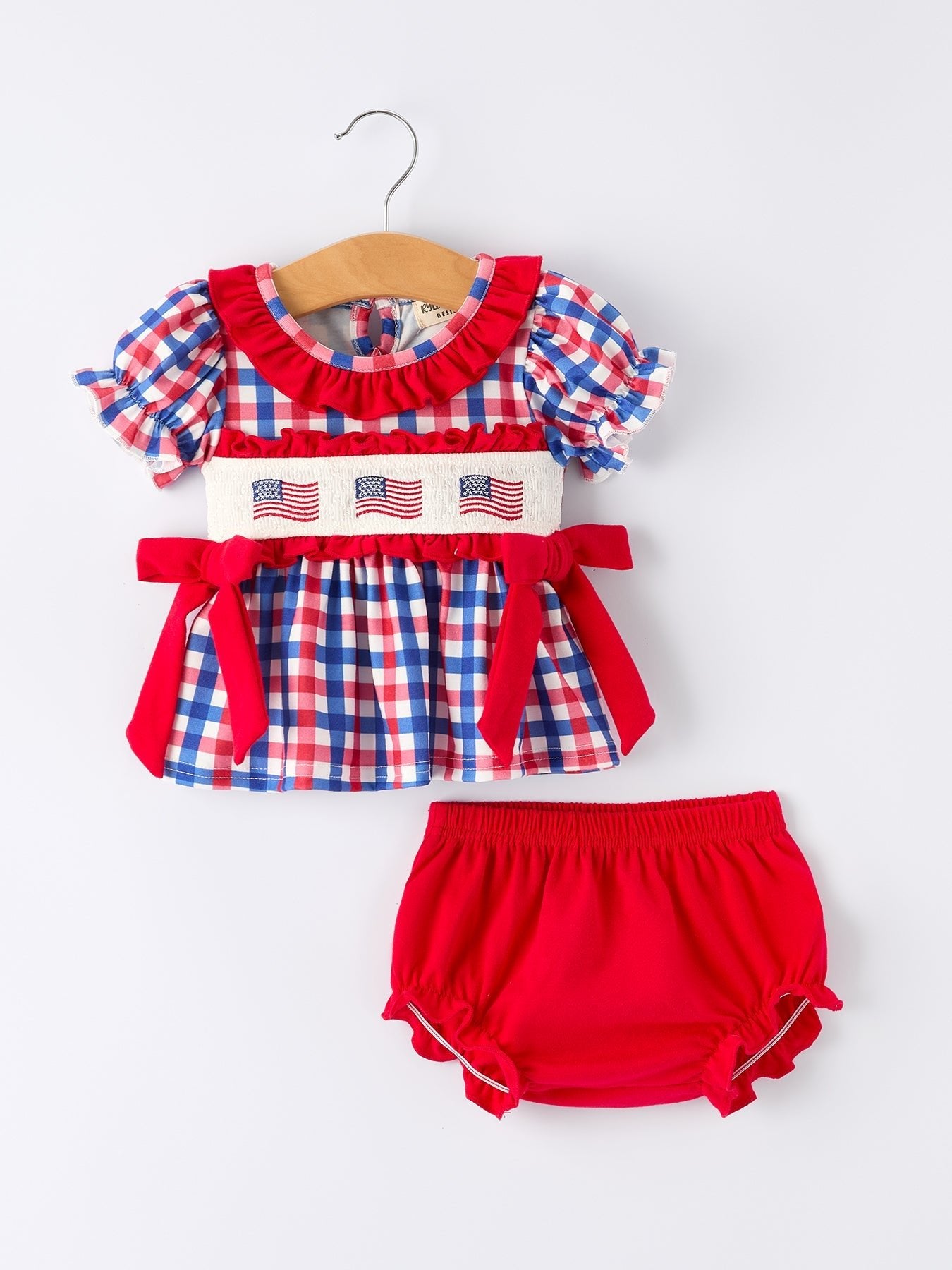 Rylee Faith Designs Rylee Faith Designs Patriotic Plaid Bloomer Set with Bow for Baby