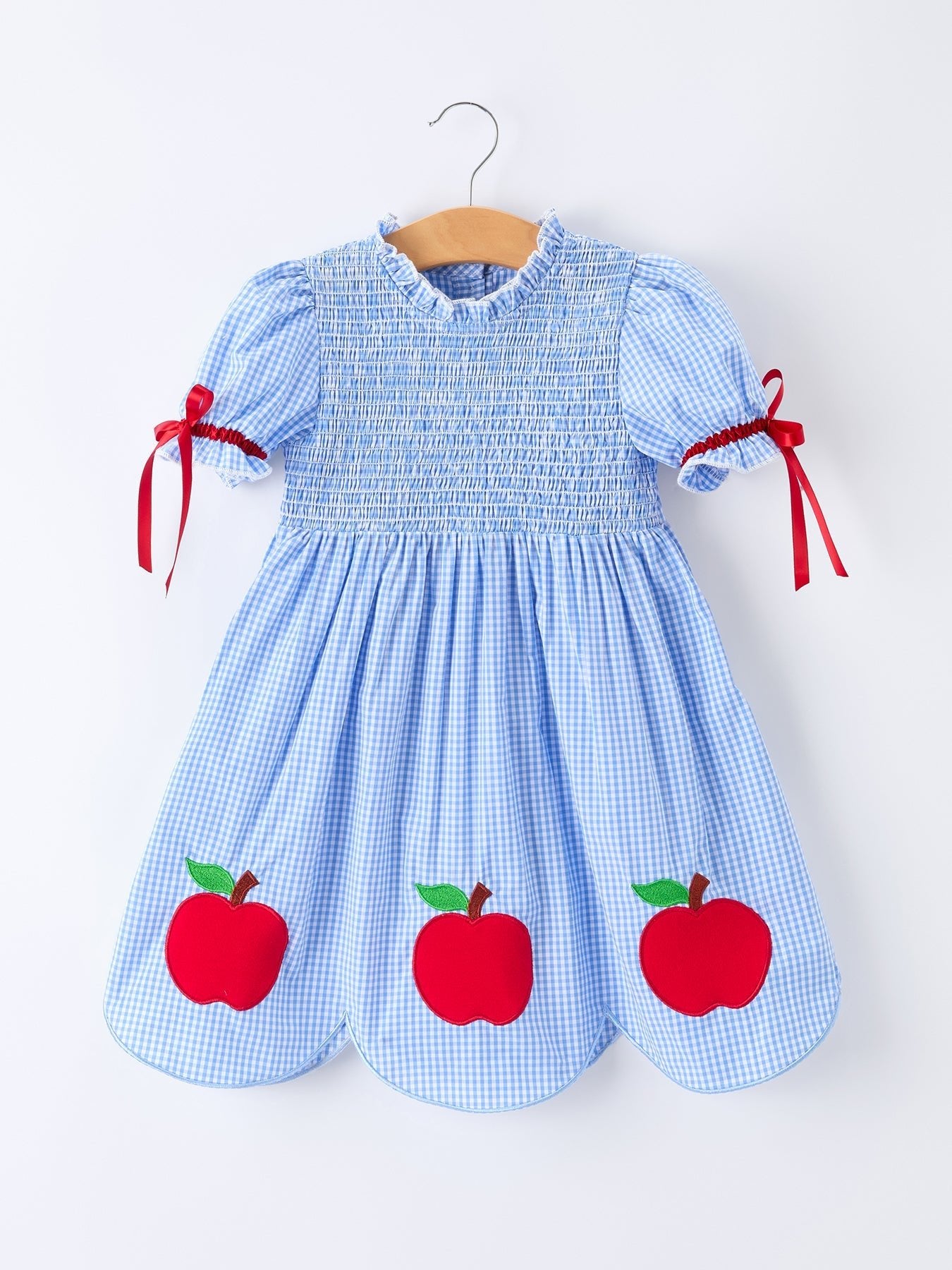 Back To School Apple Applique Plaid Girls Dress Smocked - Pink, Fruit, Baby & Toddler Clothing, Produce, One-piece garment | Everetts Place