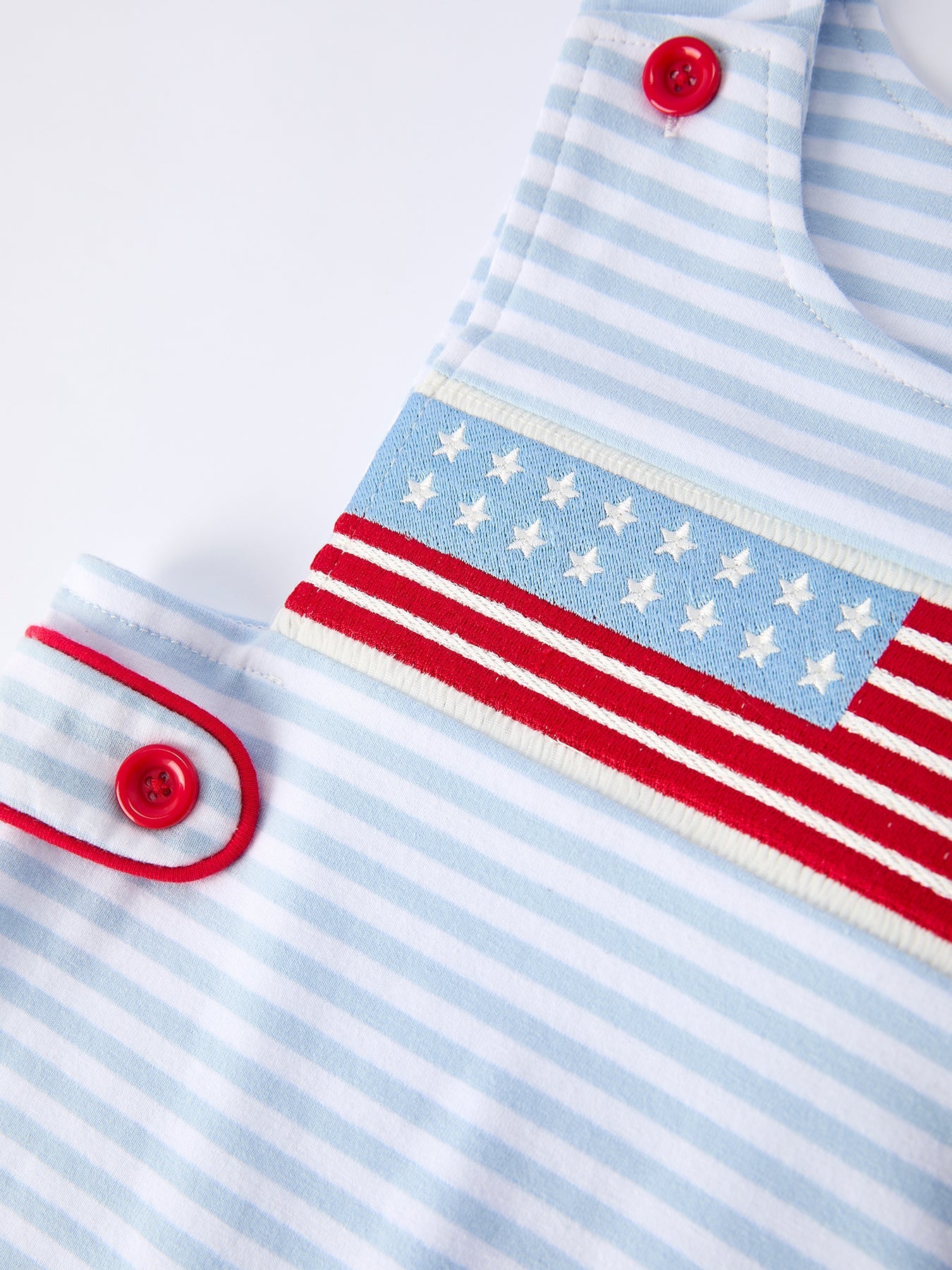Rylee Faith Designs Rylee Faith Designs Romper with Patriotic Red White Blue Stripes for Boys