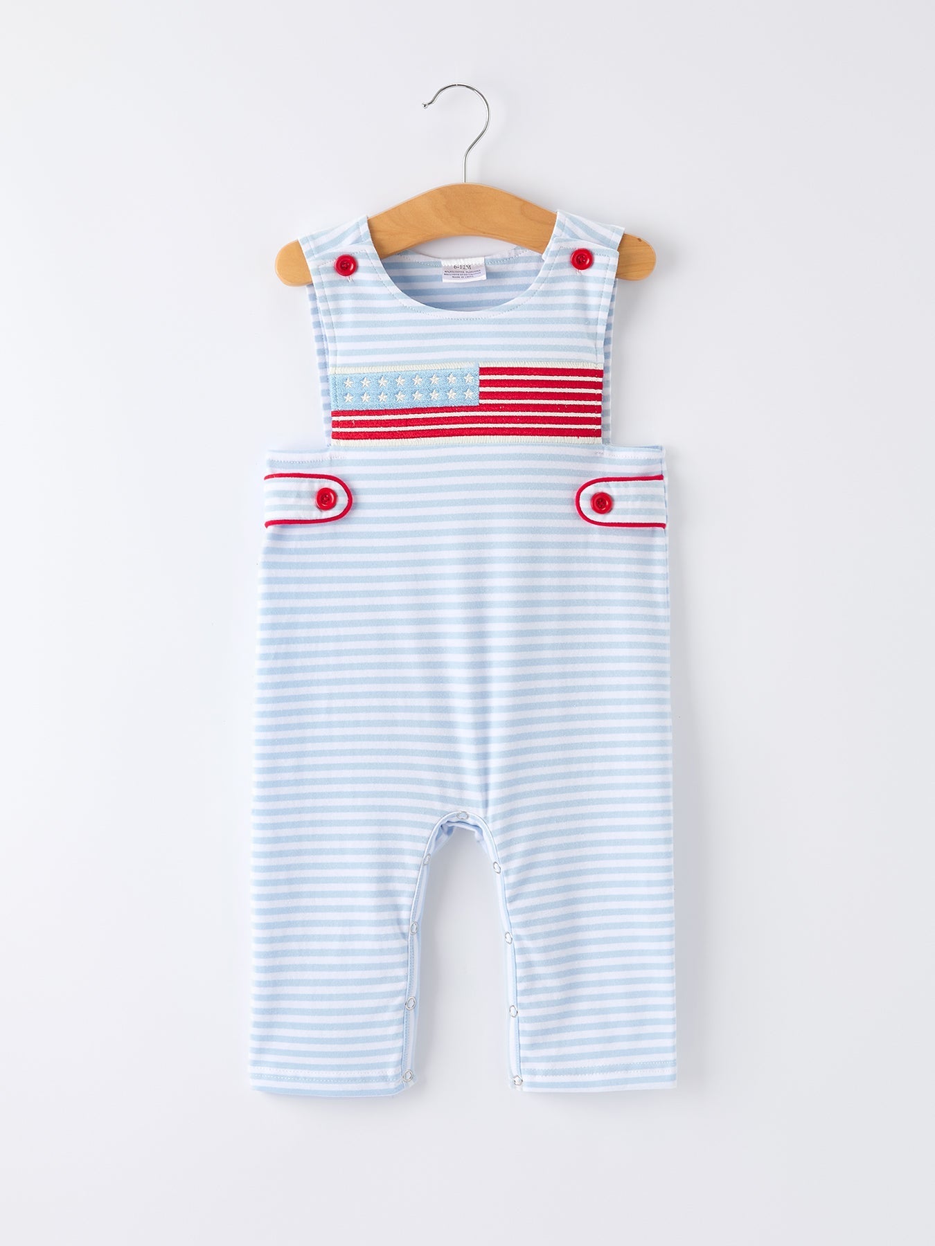 Rylee Faith Designs Rylee Faith Designs Romper with Patriotic Red White Blue Stripes for Boys