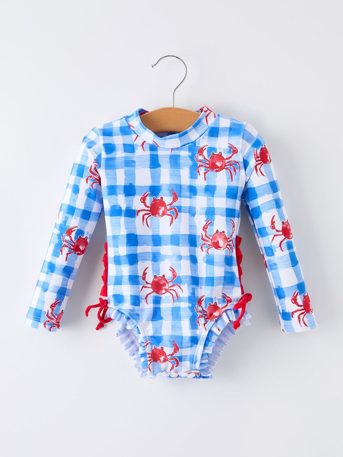 Rylee Faith Designs Rylee Faith Designs Summer Crab Long Sleeve Ruffle One Piece Swimsuit For Girls - 