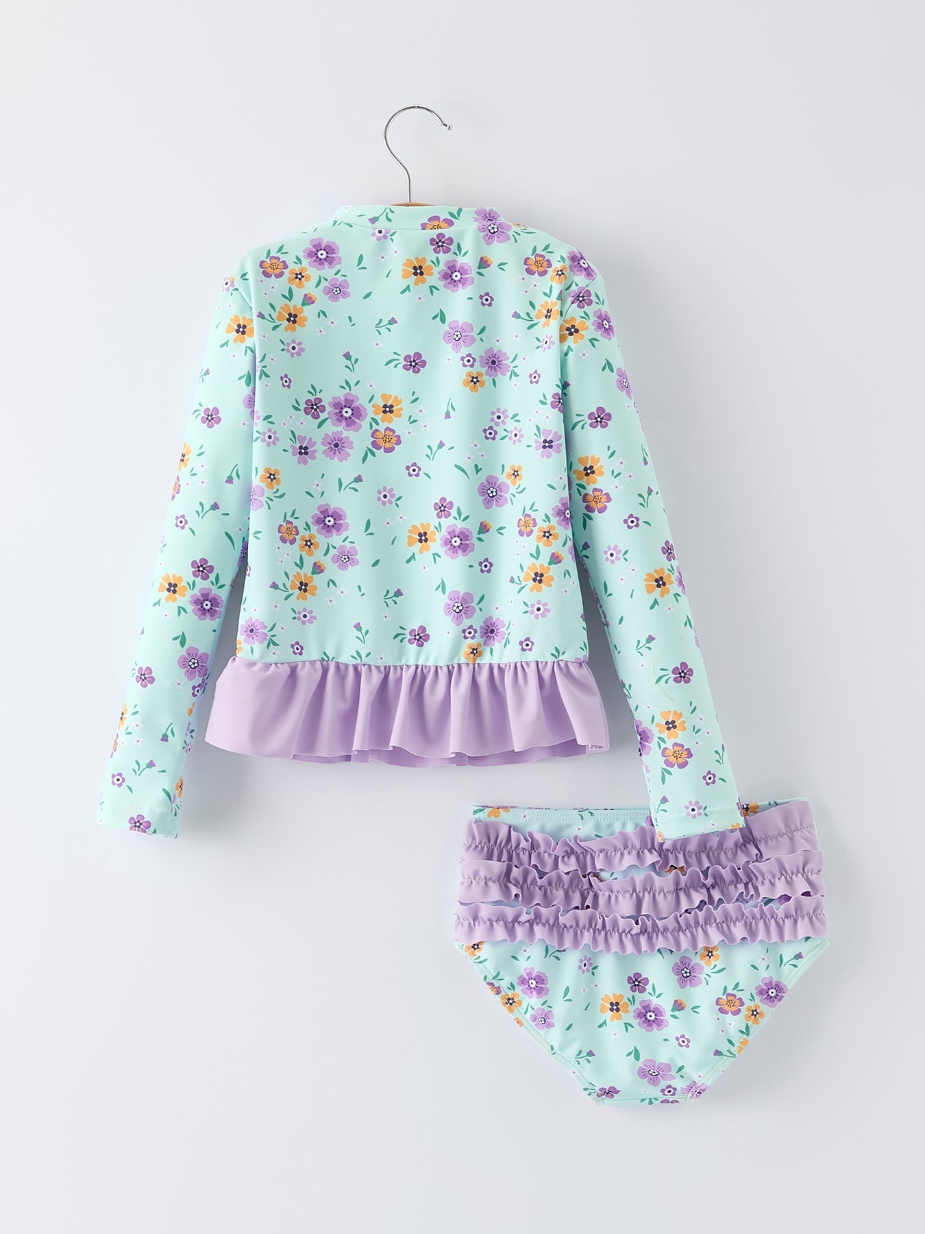 Rylee Faith Designs Rylee Faith Designs Swimwear Set With Mint Floral Long Sleeve For Active Girls