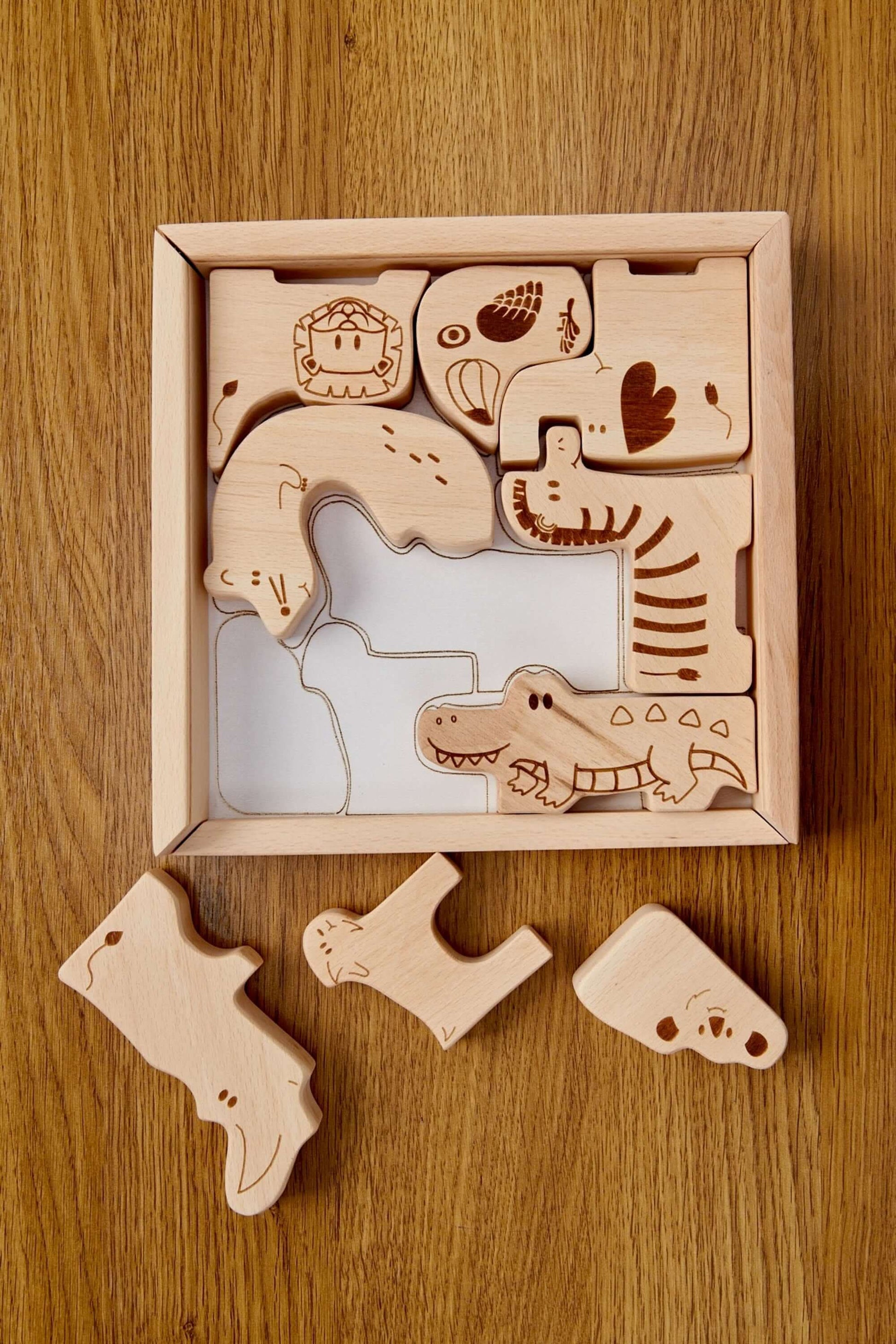 Montessori Wooden Safari Animal Puzzle Box For Toddlers Kidodido Everetts Place: Online Boutique