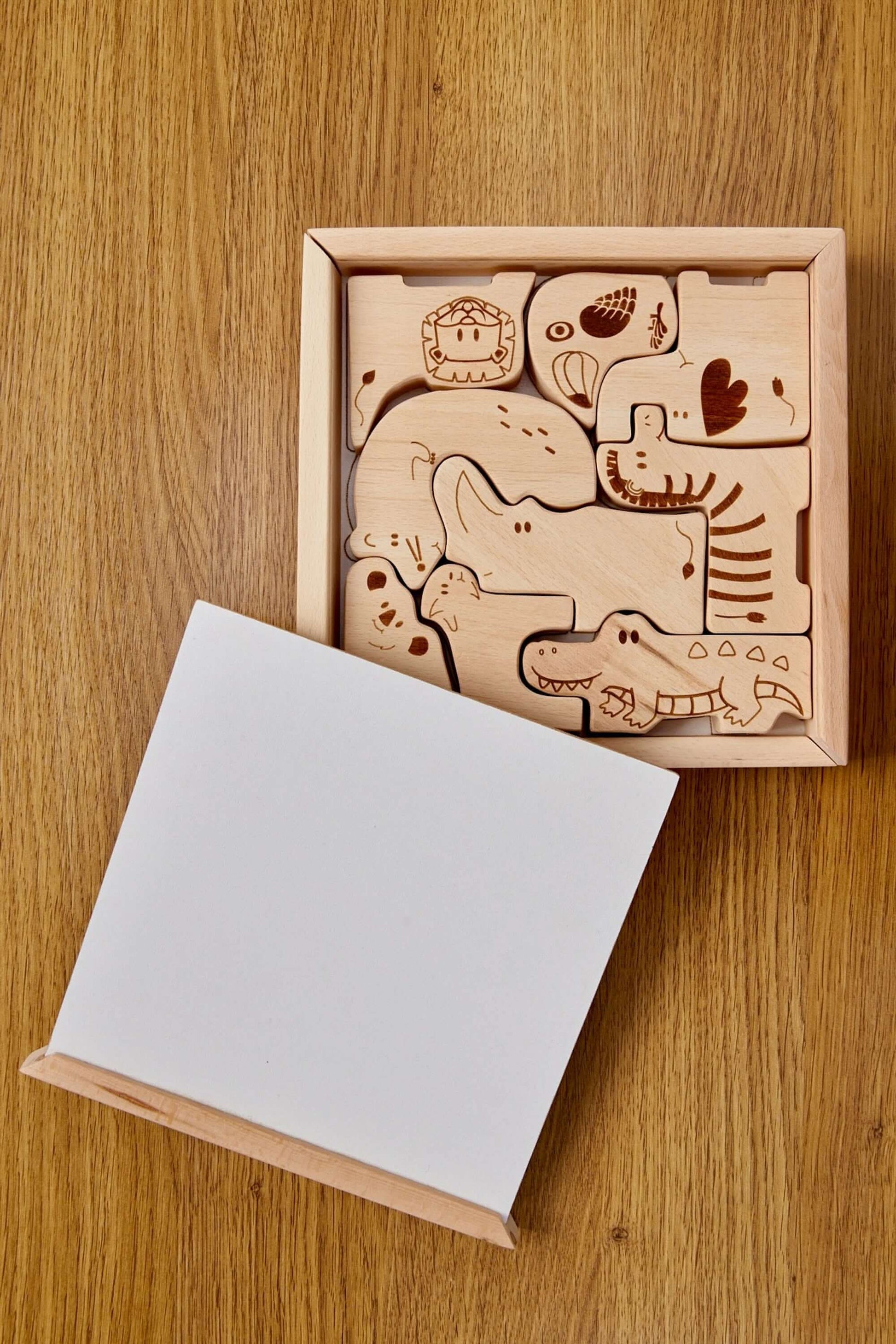 Montessori Wooden Safari Animal Puzzle Box For Toddlers Kidodido Everetts Place: Online Boutique