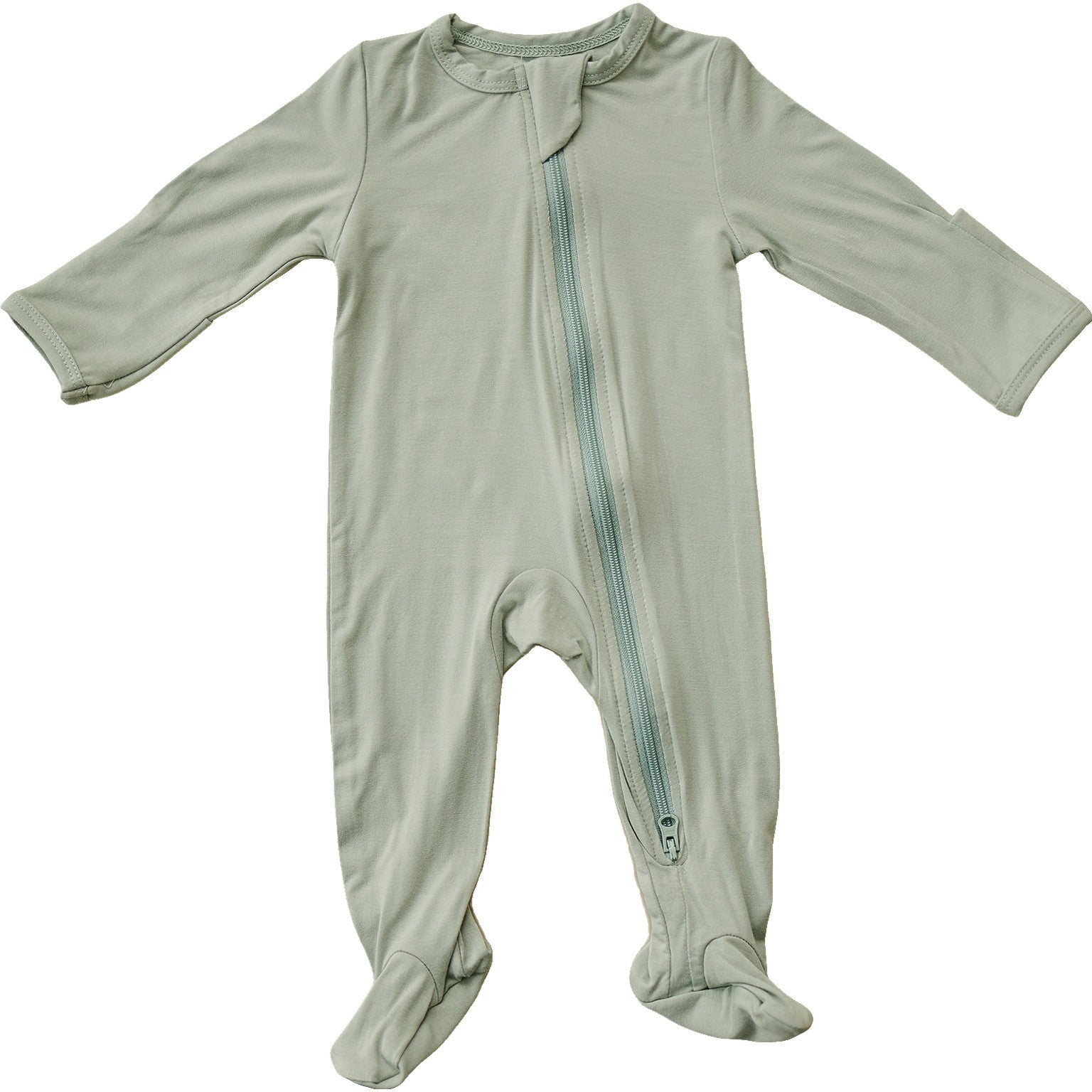 Mebie Baby Sage Bamboo Footed Double Zipper Baby Onesie Mebie Baby - 