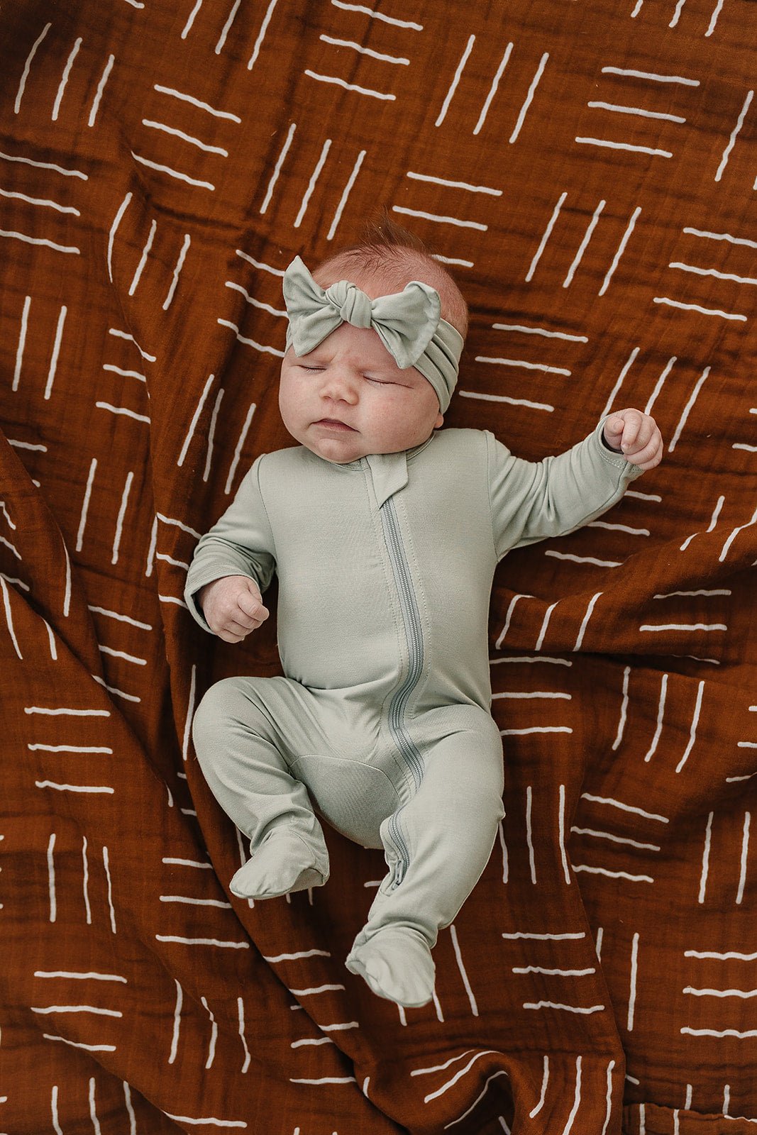 Mebie Baby Sage Bamboo Footed Double Zipper Baby Onesie Mebie Baby - 