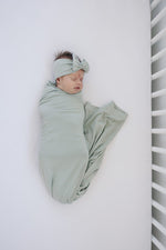 Mebie Baby Sage Bamboo Head Wrap for Newborns and Infants Soft and Adjustable - 