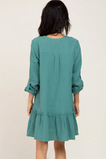 PinkBlush Sage Button Down Long Sleeve Ruffle Hem Dress - 