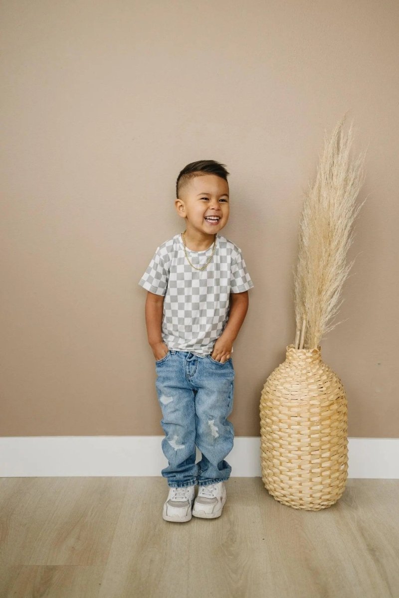 Little Joy Co. Sage Checkered Bamboo Tee 3 To 6 Months Size 6 Left - Everetts Place Boutique - 