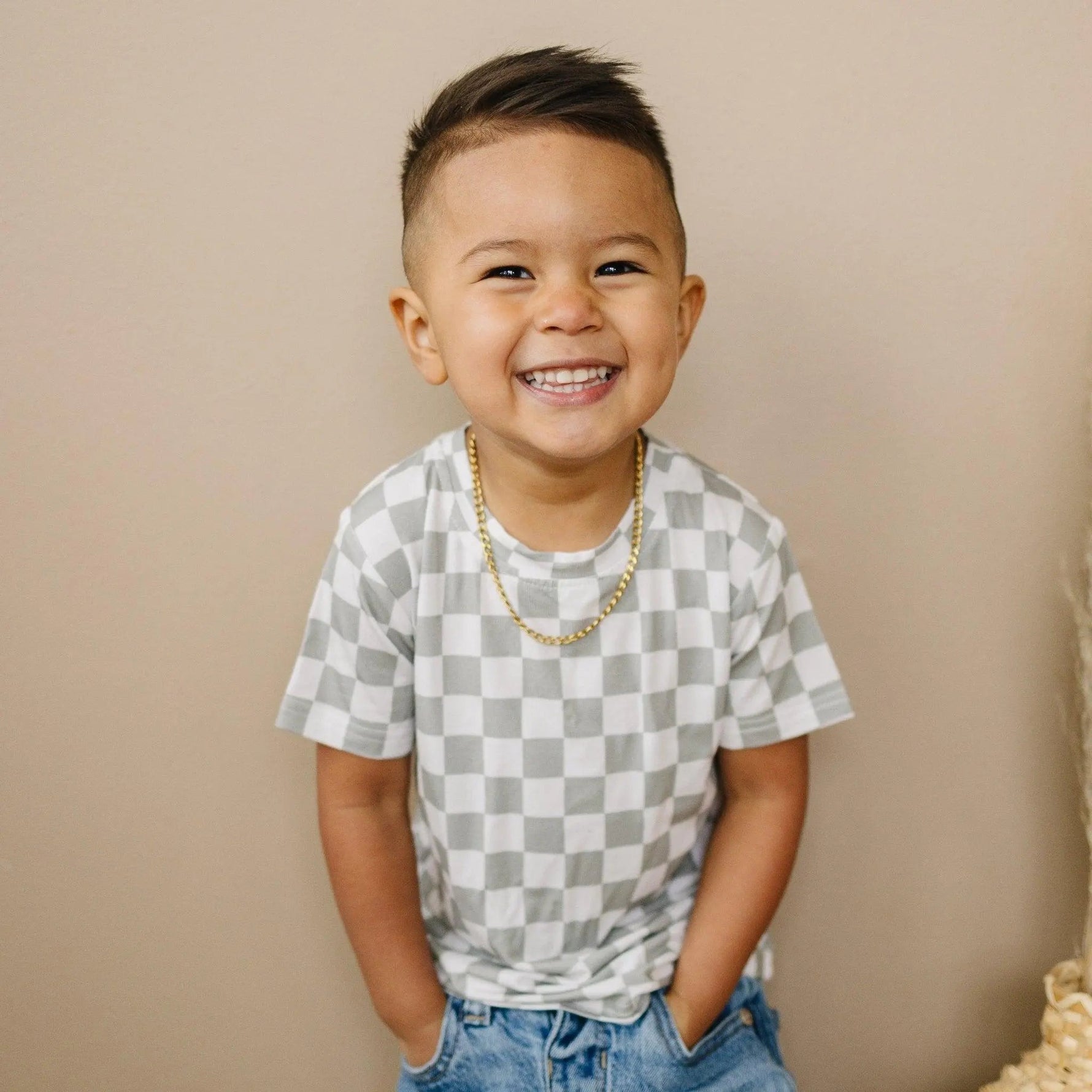 Little Joy Co. Sage Checkered Bamboo Tee *Sizes 3/6m & Sz 6 Left - 