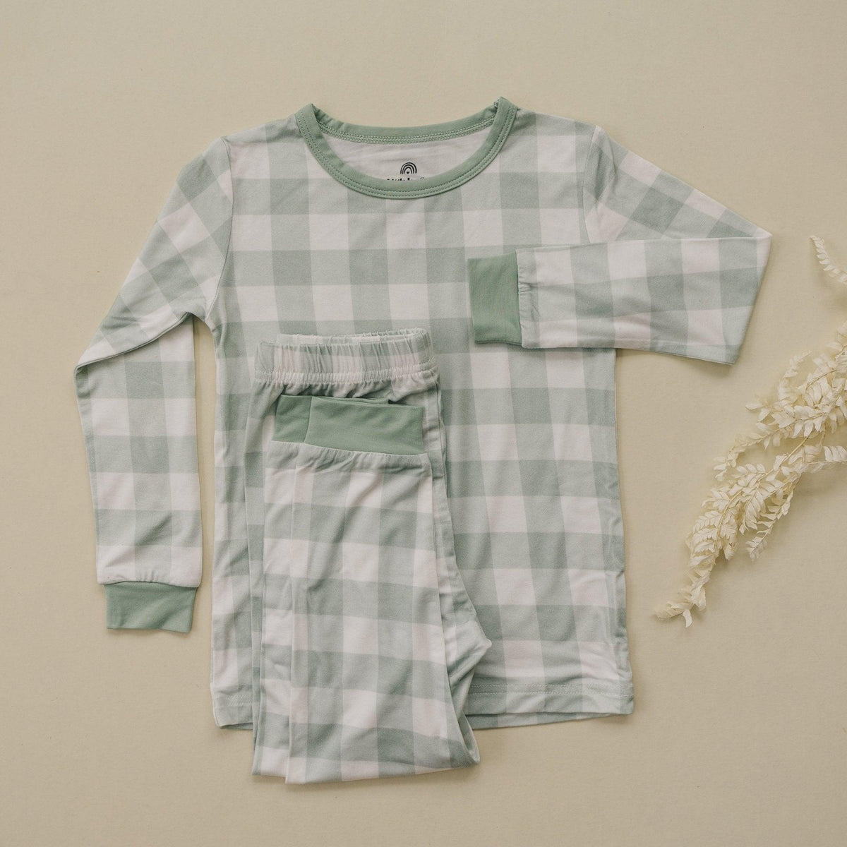 Sage Gingham 2pc Bamboo Pajamas by Little Joy Co. at Everetts Place