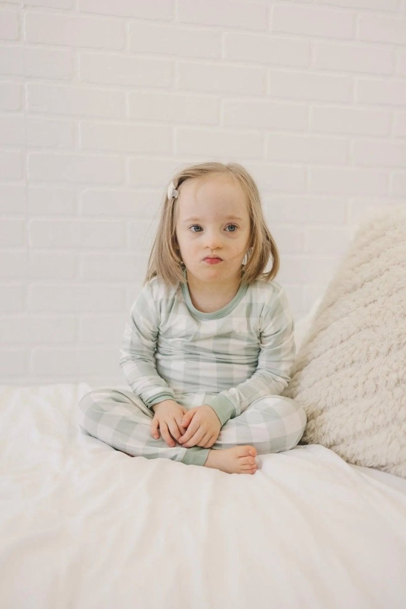 Little Joy Co. Sage Gingham 2pc Bamboo Pajamas for Women Soft Sleepwear - Everetts Place Boutique - 