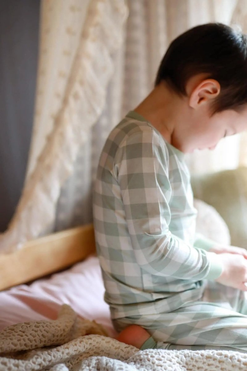 Little Joy Co. Sage Gingham 2pc Bamboo Pajamas for Women Soft Sleepwear - Everetts Place Boutique - 