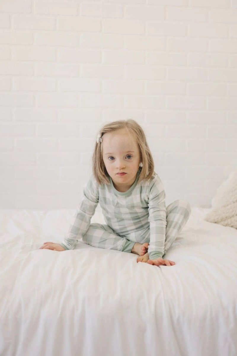 Little Joy Co. Sage Gingham 2pc Bamboo Pajamas for Women Soft Sleepwear - Everetts Place Boutique - 