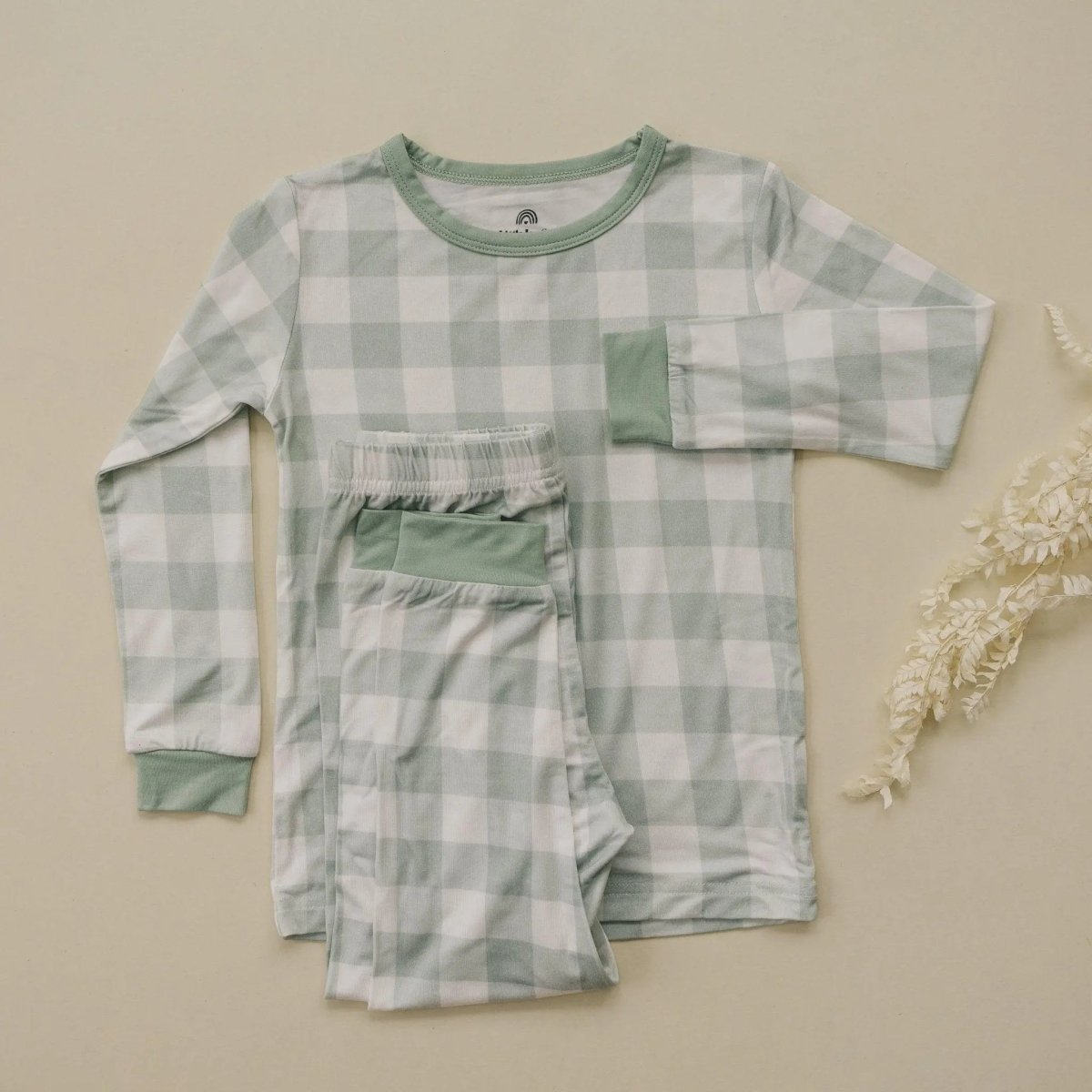 Little Joy Co. Sage Gingham 2pc Bamboo Pajamas for Women Soft Sleepwear - Everetts Place Boutique - 