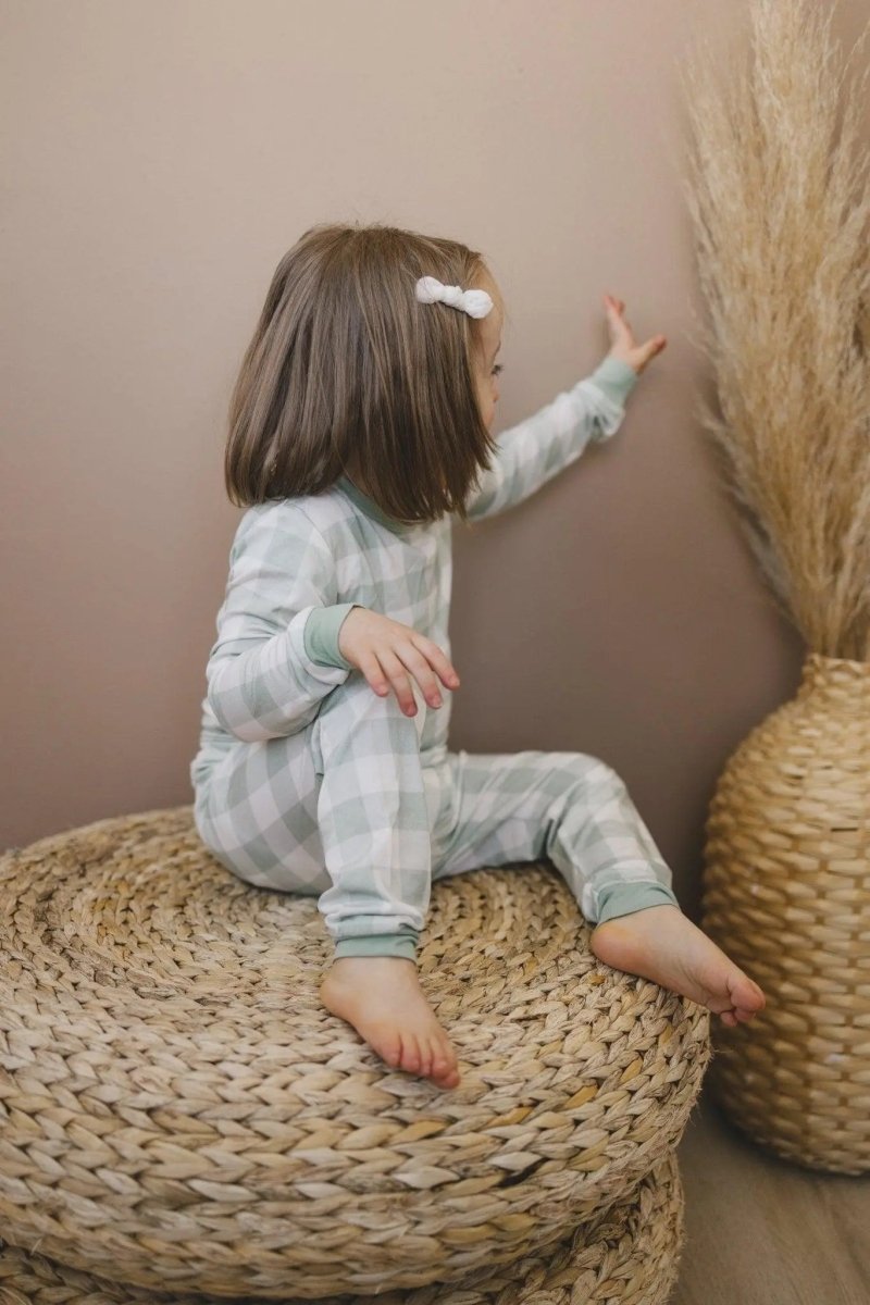 Little Joy Co. Sage Gingham 2pc Bamboo Pajamas for Women Soft Sleepwear - Everetts Place Boutique - 