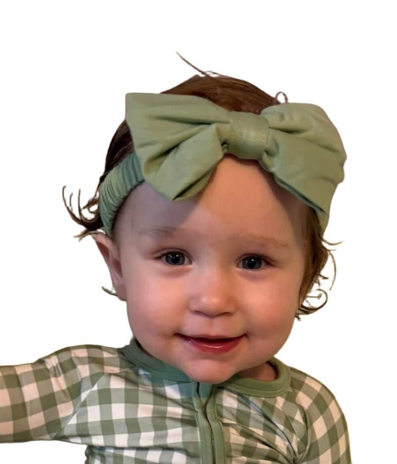 Dragonfly Dreams Bamboo Sage Gingham Coordinating Infant/Children's Bow