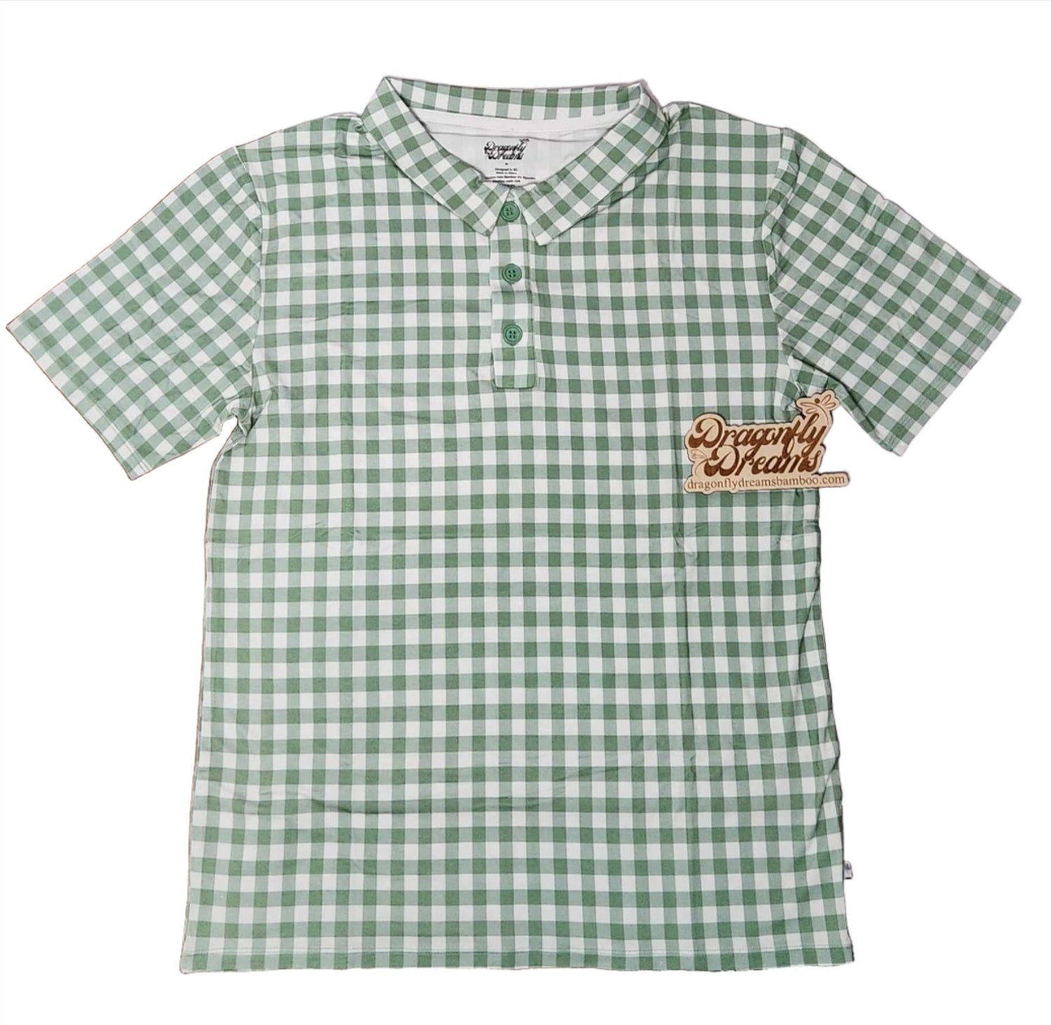 Dragonfly Dreams Bamboo Sage Gingham Men's Polo Shirt