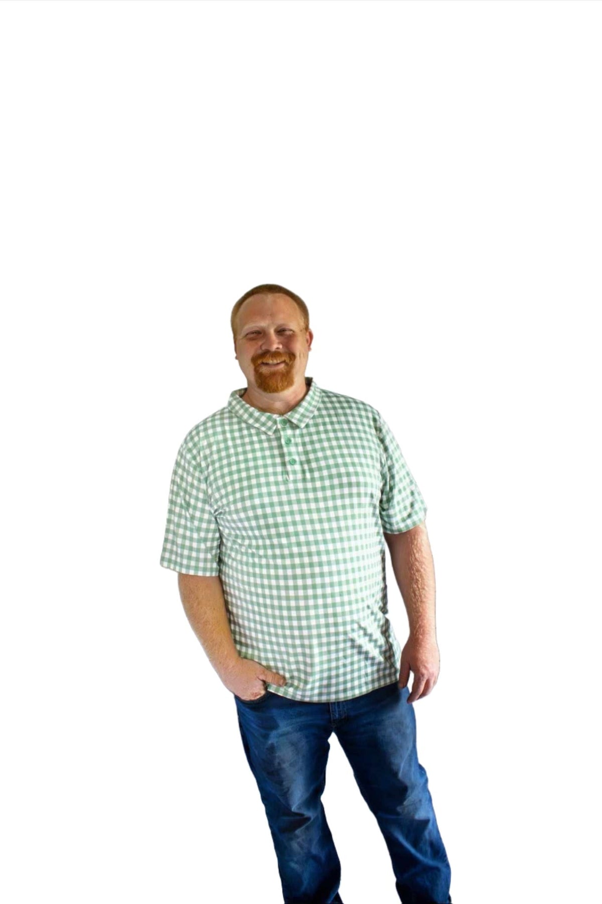 Dragonfly Dreams Bamboo Sage Gingham Men's Polo Shirt