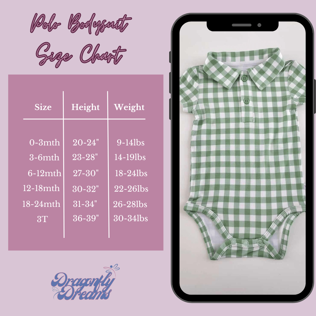 Dragonfly Dreams Bamboo Sage Gingham Polo Bodysuit