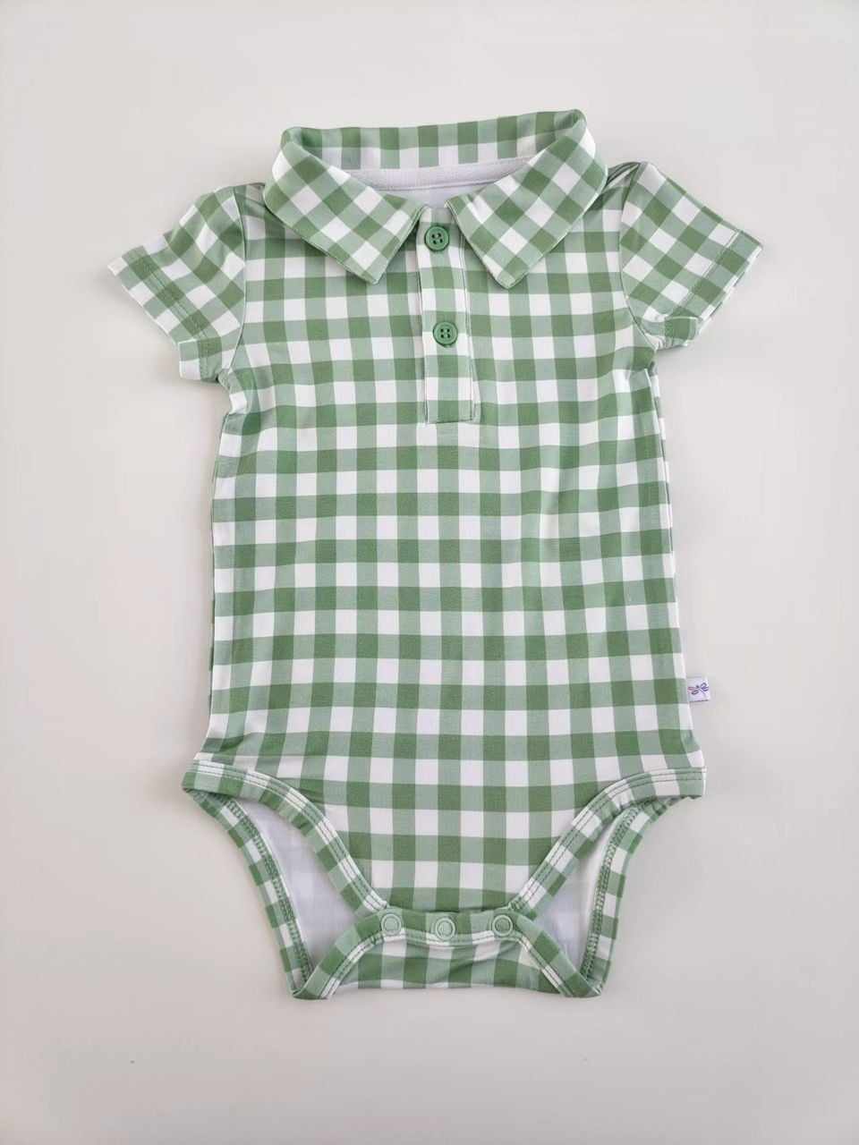 Dragonfly Dreams Bamboo Sage Gingham Polo Bodysuit