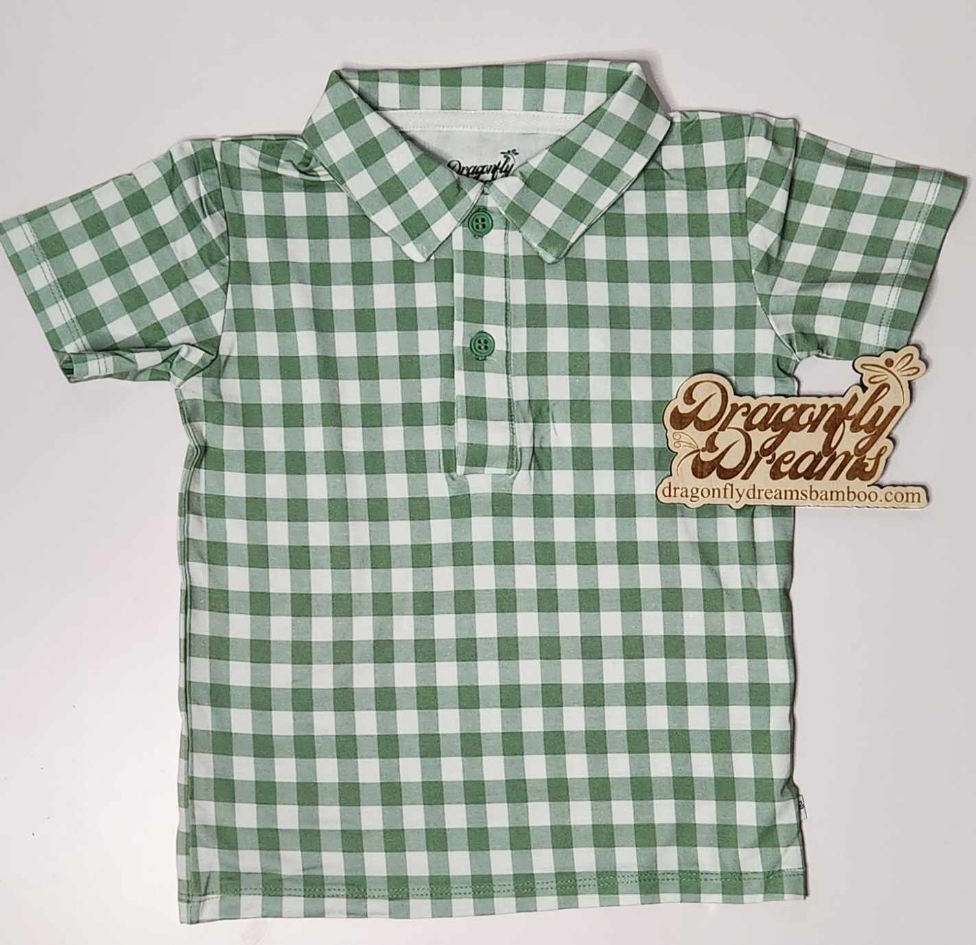Dragonfly Dreams Bamboo Sage Gingham Polo Shirt Everetts Place