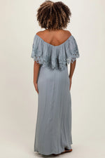 PinkBlush Sage Lace Off Shoulder Maternity Maxi Dress - 