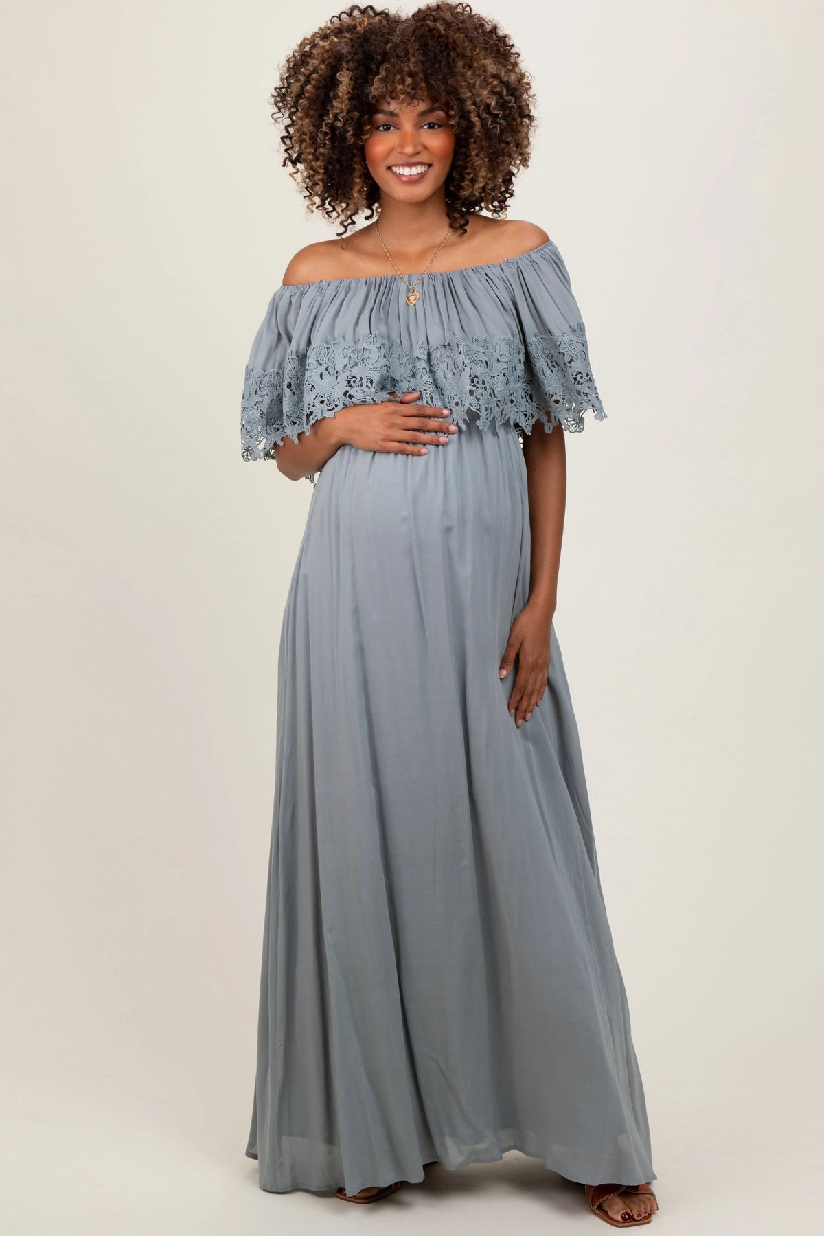 Sage Lace Off Shoulder Maternity Maxi Dress - Shoulder, Dress, Formal wear, Gown, Fashion | Everetts Place